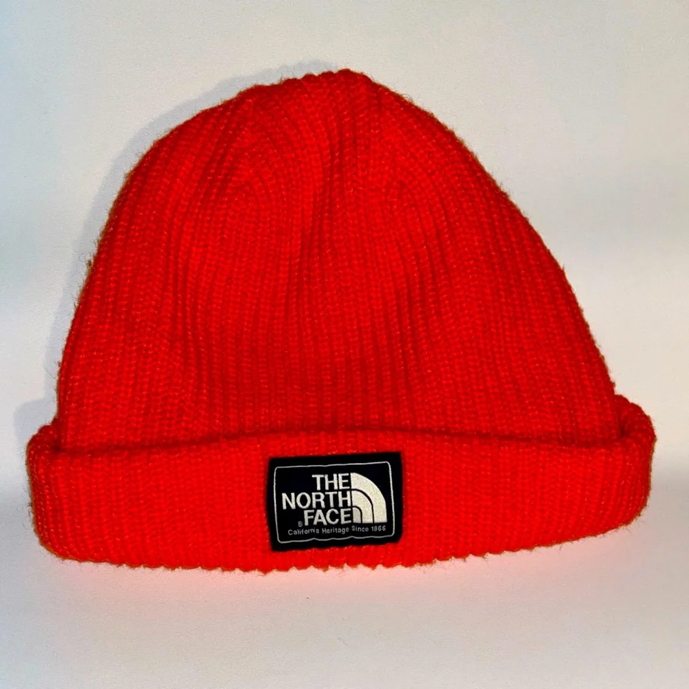 THE NORTH FACE Hat Orange TNF Box Logo Lined Cuffed Beanie Ribbed Winter